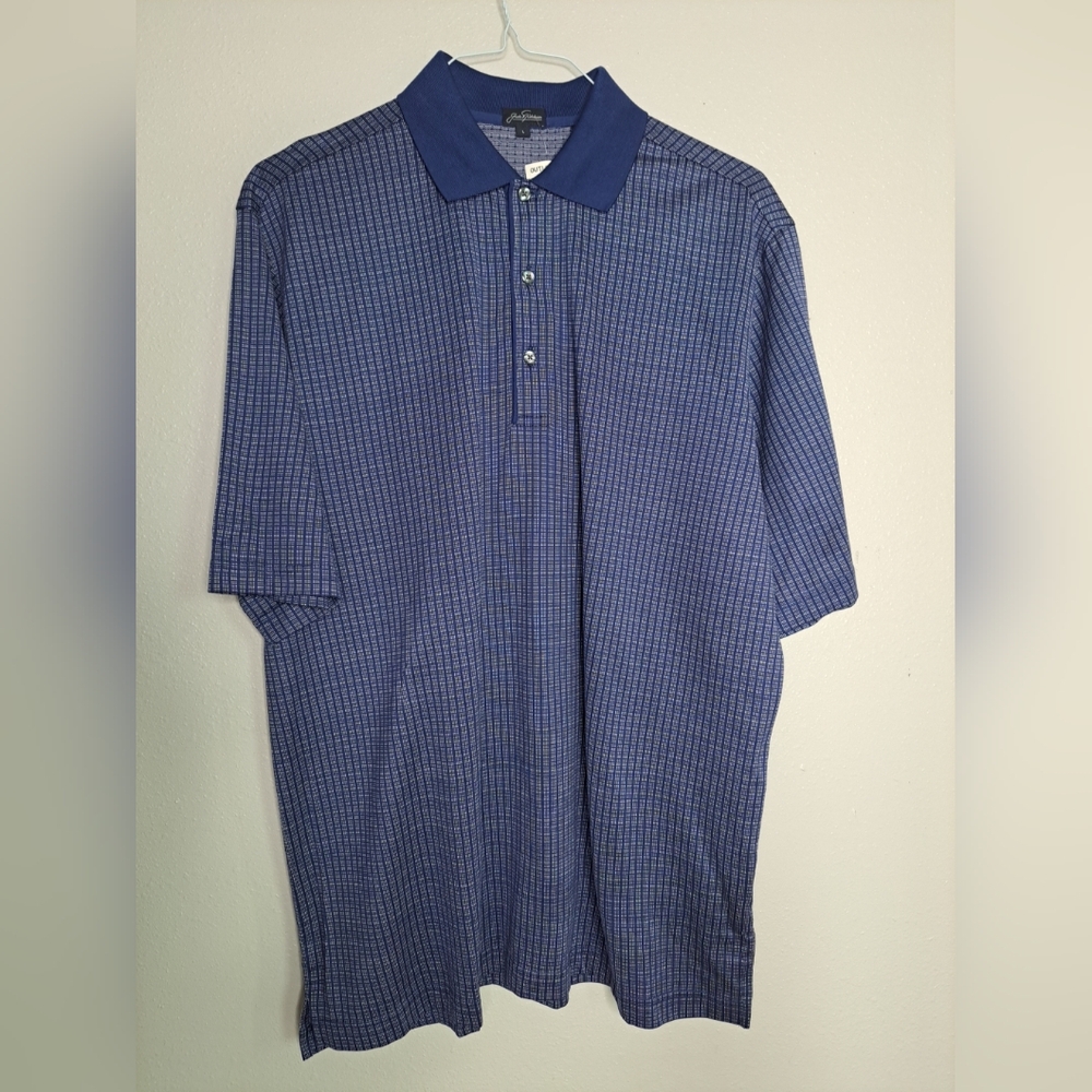 Jack Nicklaus Men's Polo Shirt Blue and White Thin Geo Size Large